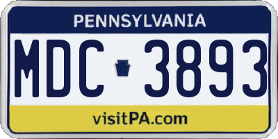 PA license plate MDC3893