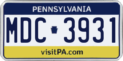 PA license plate MDC3931