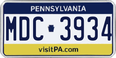 PA license plate MDC3934