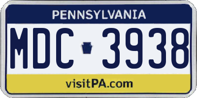 PA license plate MDC3938