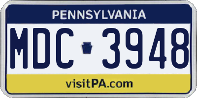 PA license plate MDC3948