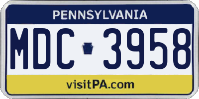 PA license plate MDC3958