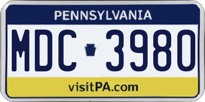 PA license plate MDC3980