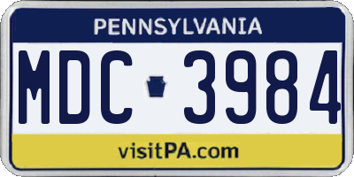 PA license plate MDC3984