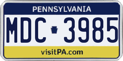 PA license plate MDC3985