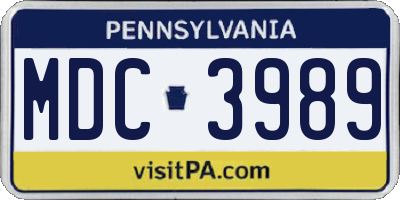 PA license plate MDC3989