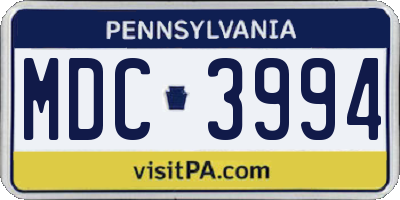 PA license plate MDC3994