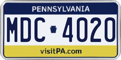 PA license plate MDC4020