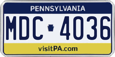PA license plate MDC4036