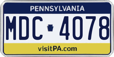 PA license plate MDC4078