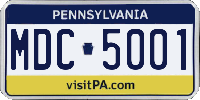 PA license plate MDC5001