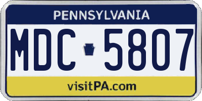 PA license plate MDC5807