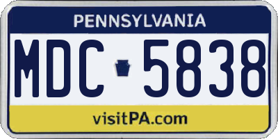 PA license plate MDC5838
