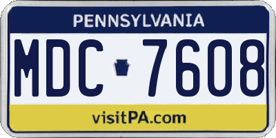 PA license plate MDC7608