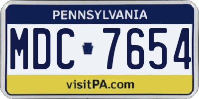 PA license plate MDC7654