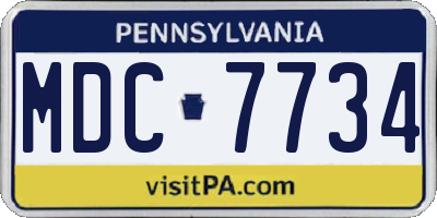 PA license plate MDC7734