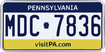 PA license plate MDC7836