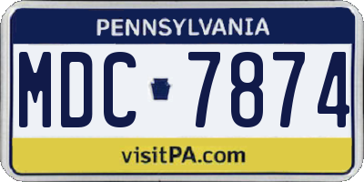 PA license plate MDC7874