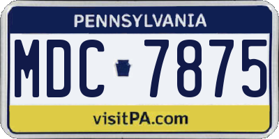 PA license plate MDC7875
