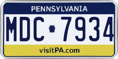 PA license plate MDC7934