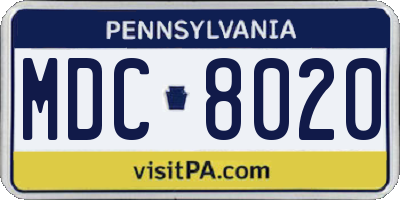 PA license plate MDC8020