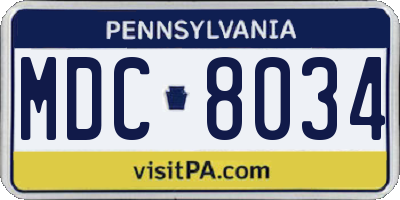 PA license plate MDC8034
