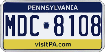 PA license plate MDC8108