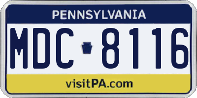 PA license plate MDC8116