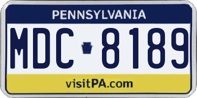 PA license plate MDC8189