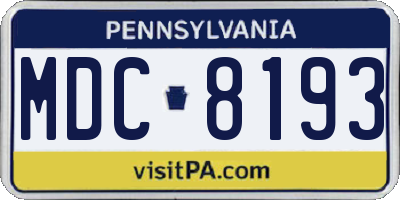 PA license plate MDC8193