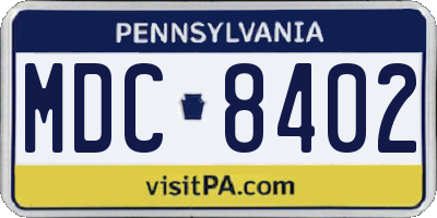 PA license plate MDC8402