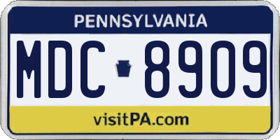 PA license plate MDC8909