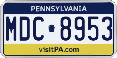 PA license plate MDC8953
