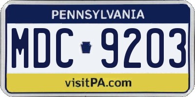PA license plate MDC9203