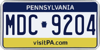 PA license plate MDC9204