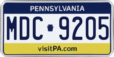 PA license plate MDC9205