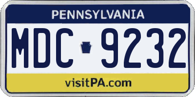 PA license plate MDC9232