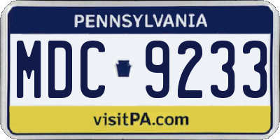 PA license plate MDC9233