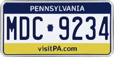 PA license plate MDC9234
