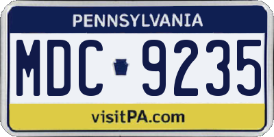 PA license plate MDC9235