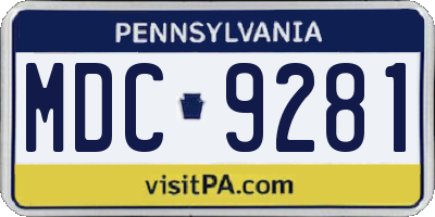 PA license plate MDC9281