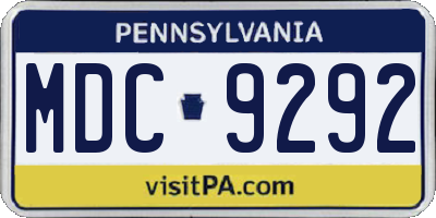 PA license plate MDC9292