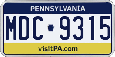 PA license plate MDC9315