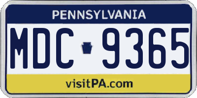 PA license plate MDC9365