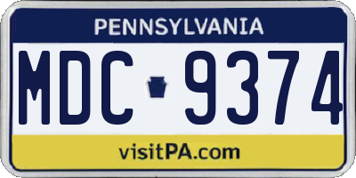 PA license plate MDC9374