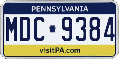 PA license plate MDC9384