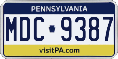 PA license plate MDC9387