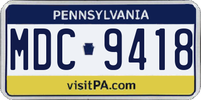 PA license plate MDC9418