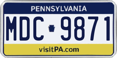 PA license plate MDC9871