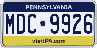 PA license plate MDC9926